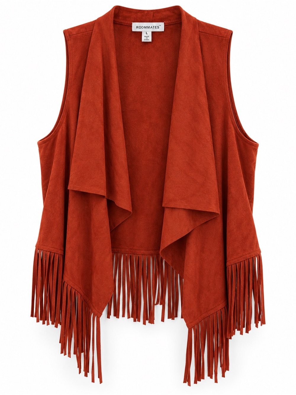 Retro Rust Red Faux Suede Fringe Vest Southwestern Boho Size Large